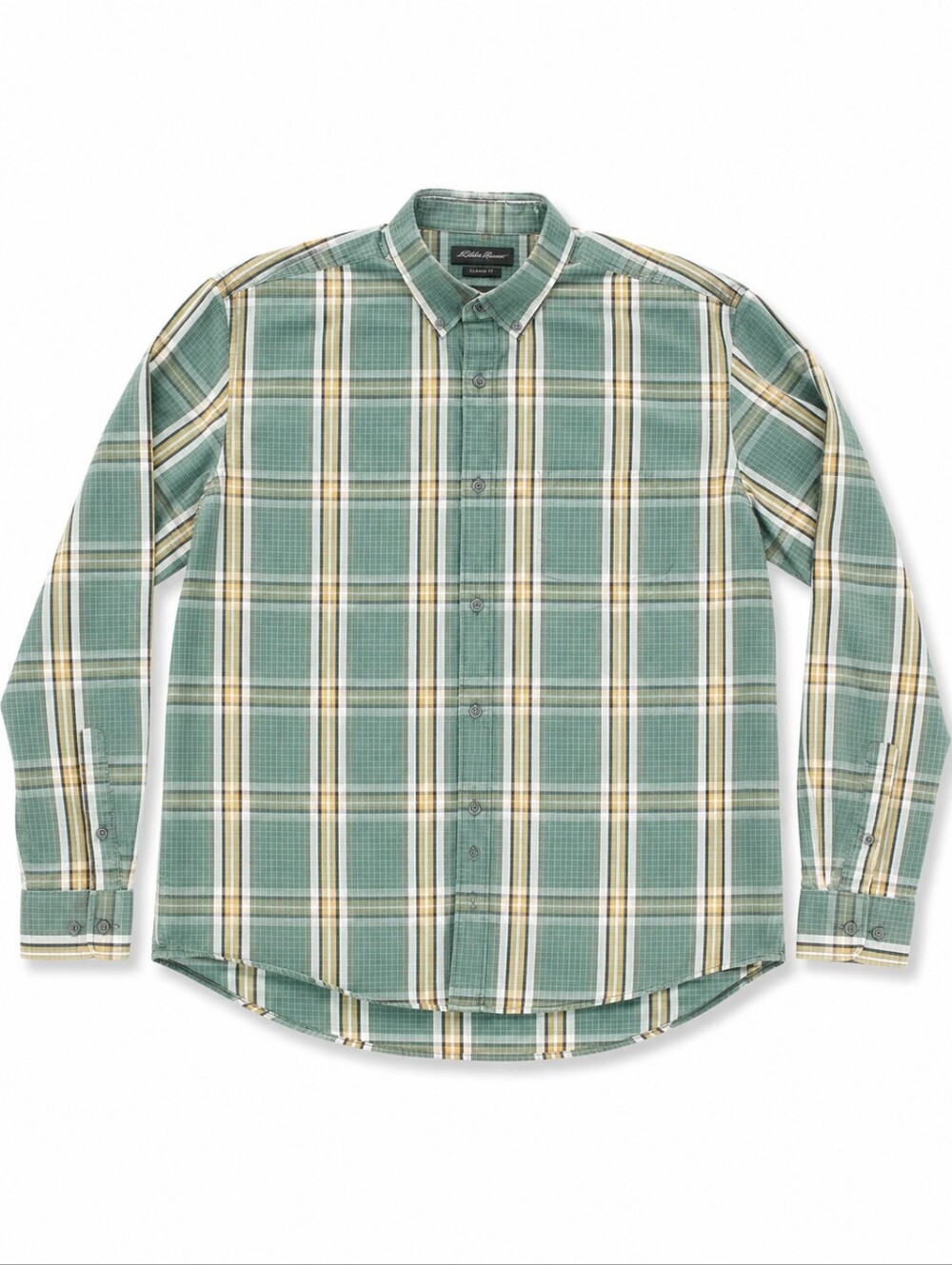 Eddie Bauer Green Plaid Button Down Shirt Men's XL Classic Fit Stretch